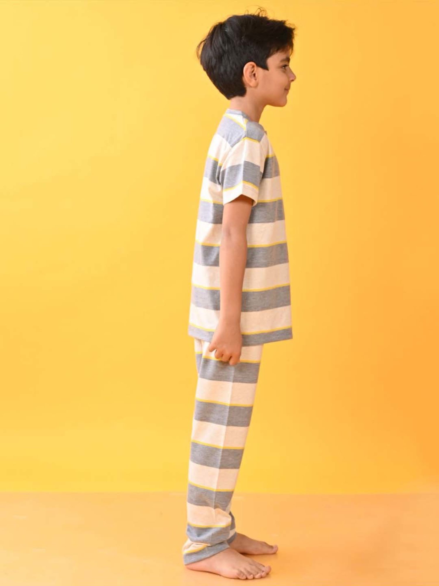 Anthrilo Kids Grey Cotton Striped T-Shirt & Trouser