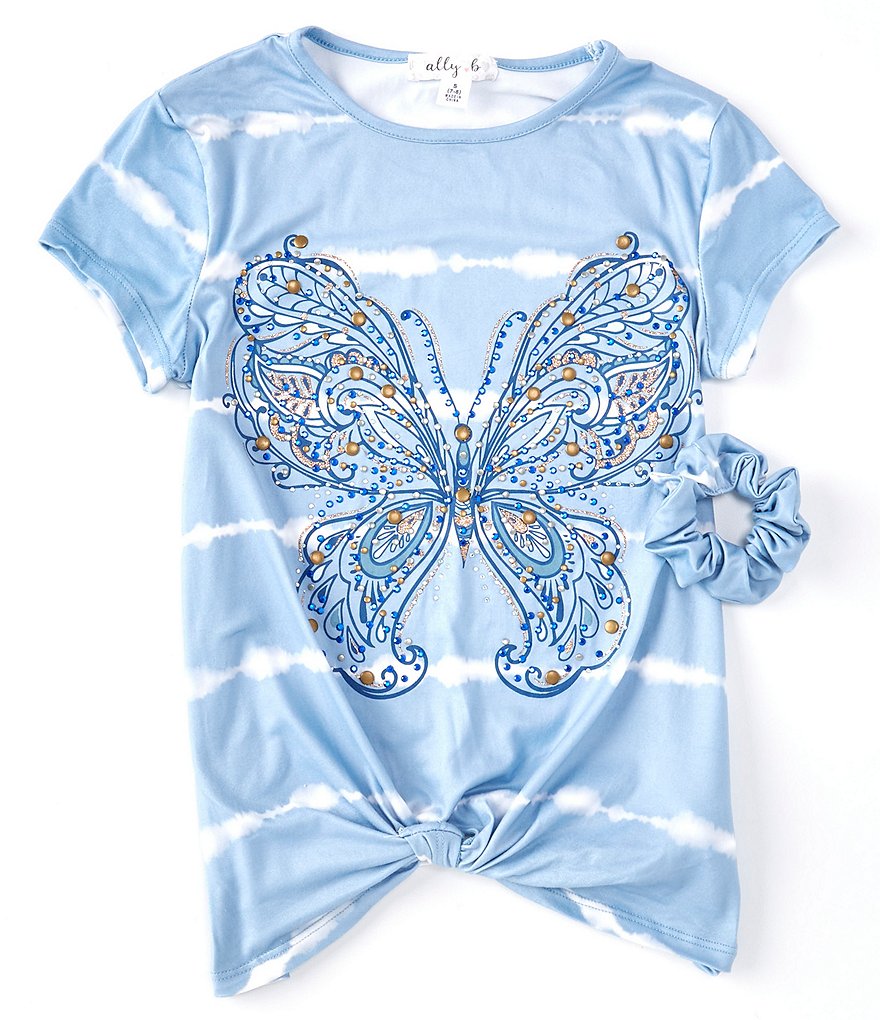 Ally B Big Girls 7-16 Short-Sleeve Tie-Dye-Stripe Butterfly Twist-Front Tee