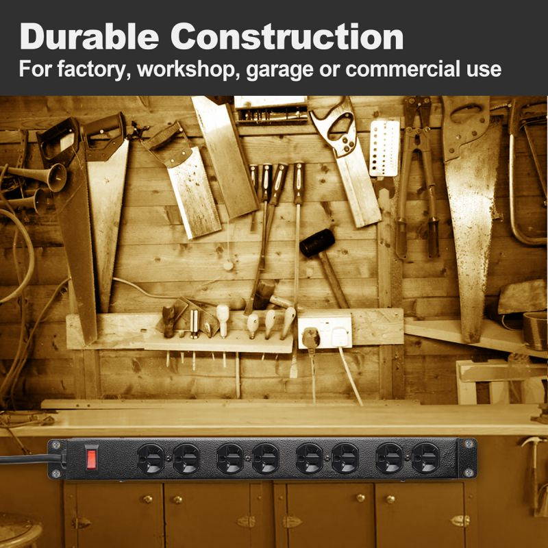 BESTTEN 1U Rack Mount PDU Power Strip, 8-Outlet Metal Surge Protector with 6-Foot Cord and Circuit Breaker, 15A/125V, UL listed, Black