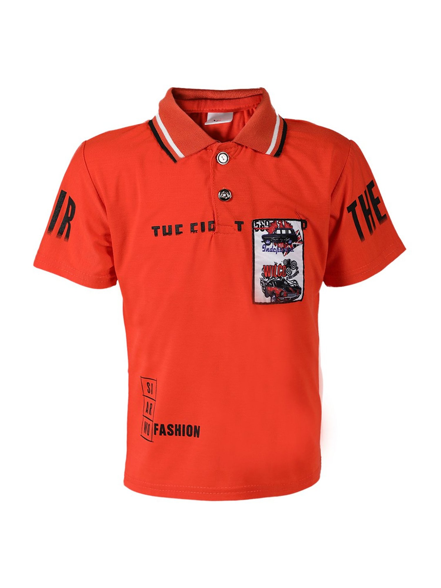 Passion Petals Boys Orange Cotton Printed Polo T-Shirt