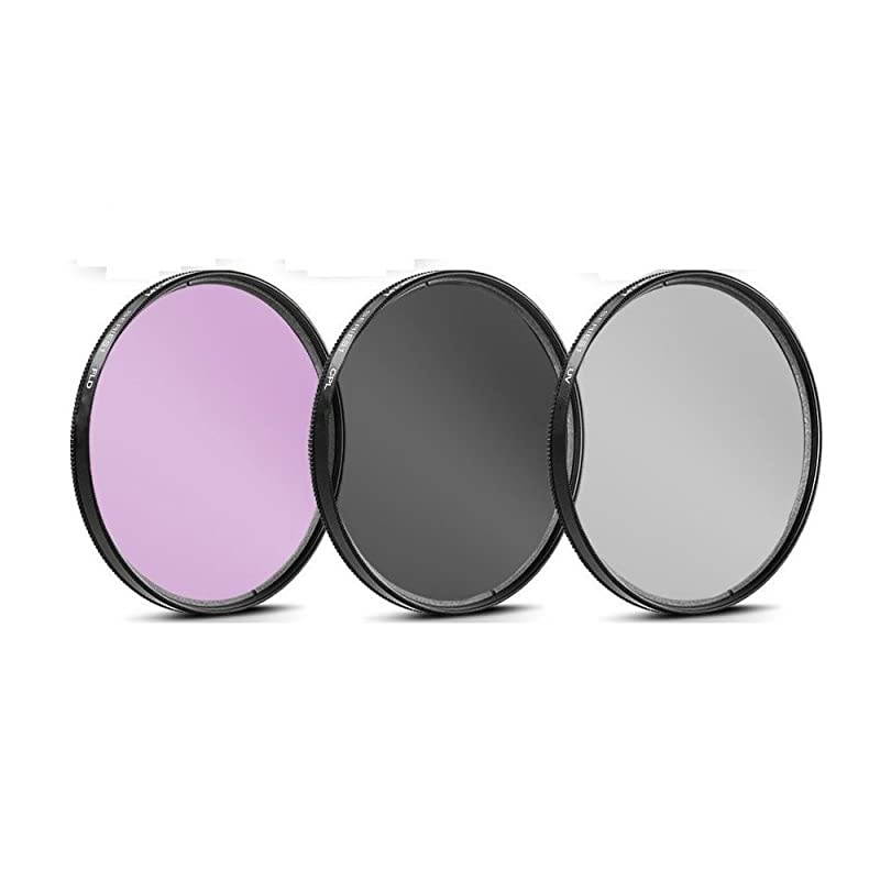 3 Piece Filter Kit UVCPLFLD + Tulip Lens Hood + Soft Rubber Hood + Lens Cap + for Select Canon Nikon Sony Olympus Panasonic Fuji Sigma SLR Lenses Cameras and Camcorders