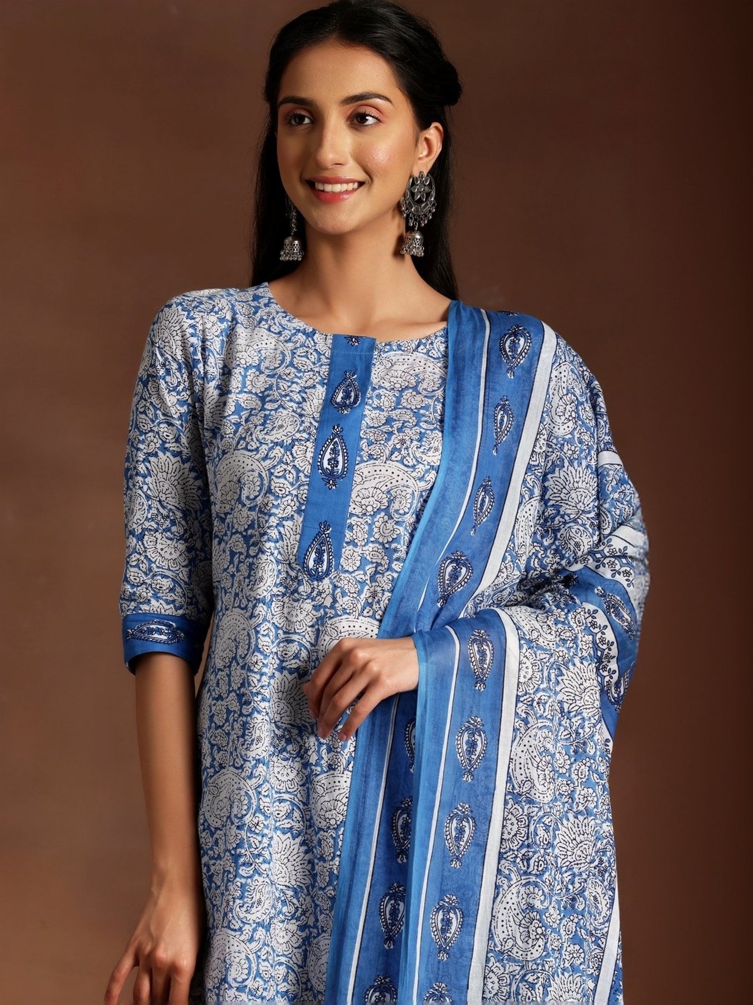 Libas Blue Cotton Printed Kurta Salwar Set With Dupatta