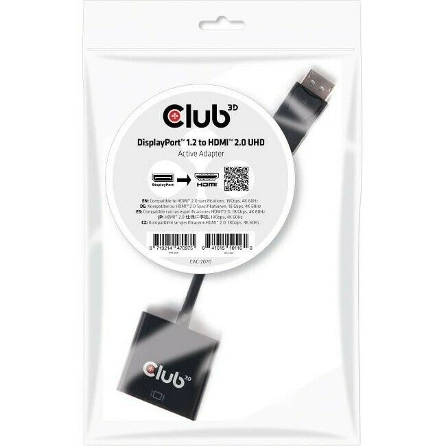 Club 3D CAC-2070 Active DisplayPort to HDMI 2.0 Adapter 4K @ 60Hz