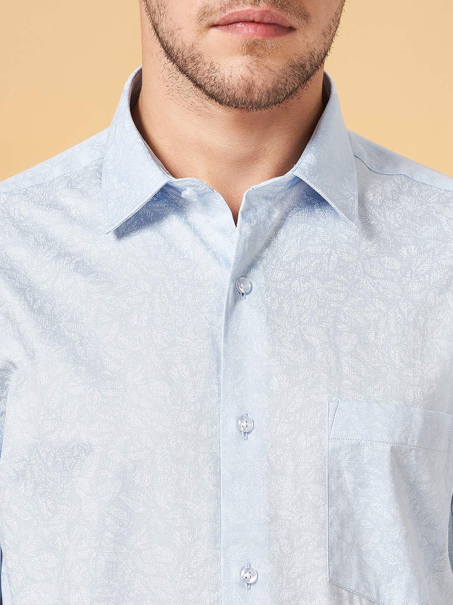Peregrine By Pantaloons Blue Cotton Slim Fit Printed Shirt