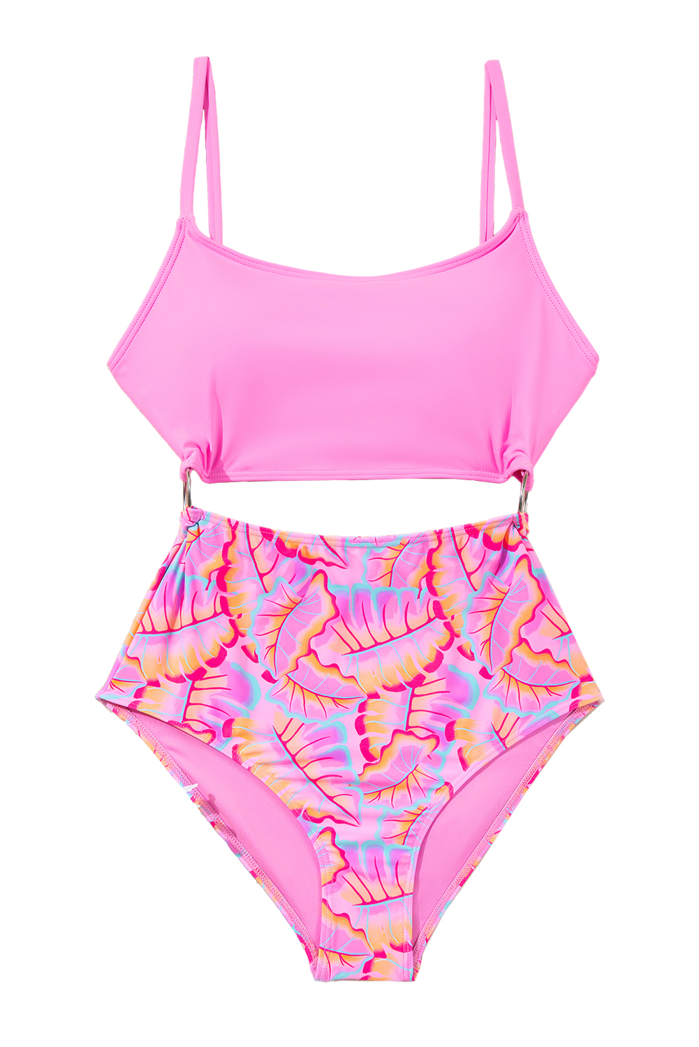 Black Plant Print Zip Front Half Sleeve One Piece Swimsuit