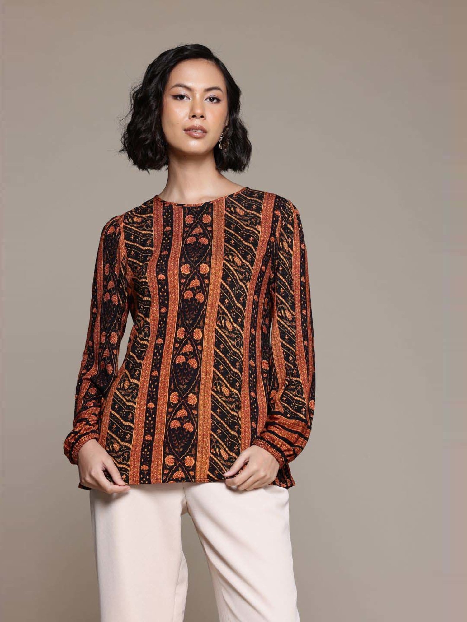 AARKE RITU KUMAR Black & Orange Printed Top