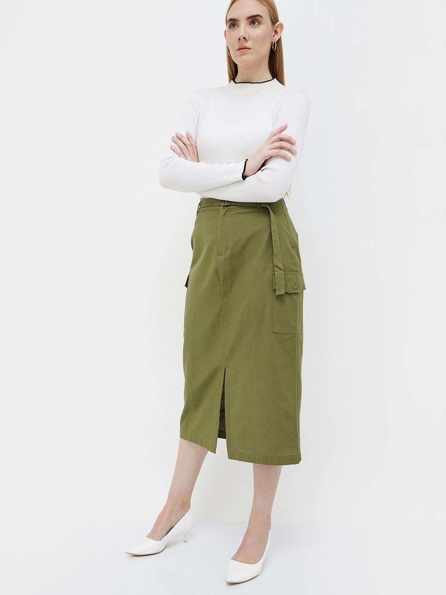 Code by Lifestyle Green Cotton Shift Skirt