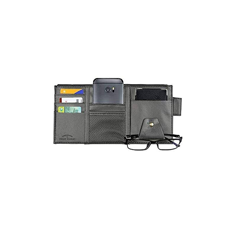 PU Car Sun Visor Storage Bag Auto Glasses Ticket Documents Folder Mobile Phone Organizer - Black