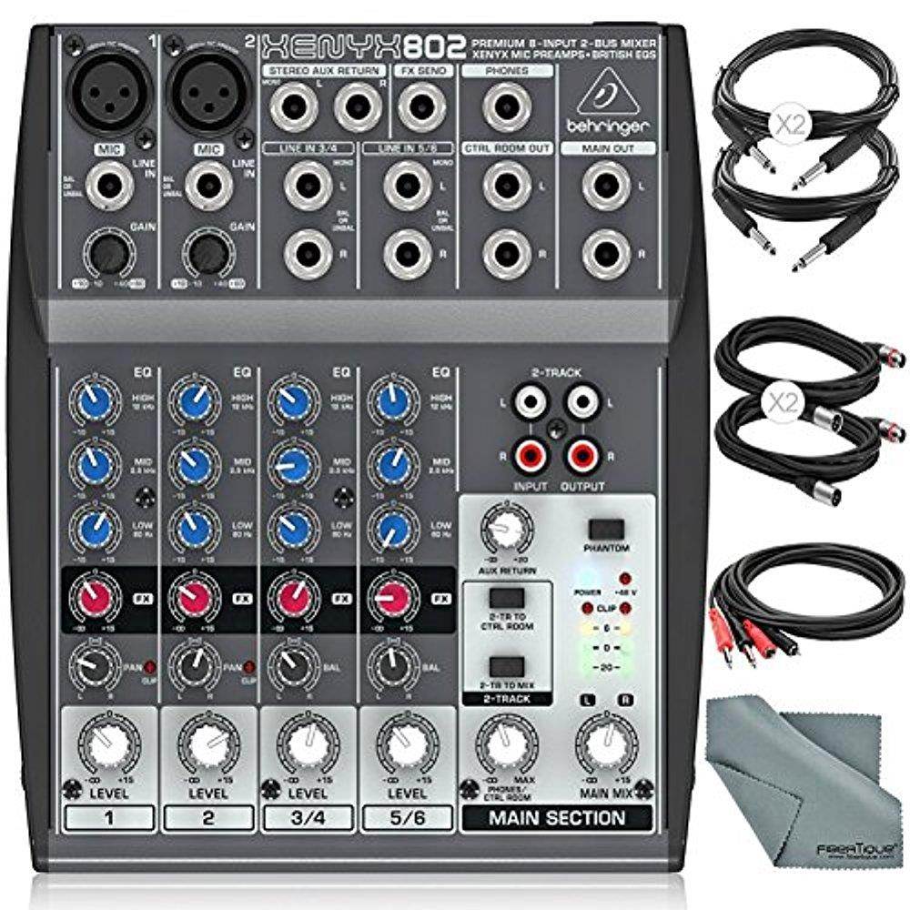 Behringer XENYX 802 8-Channel Compact Premium Audio Mixer with Cables and Basic Bundle