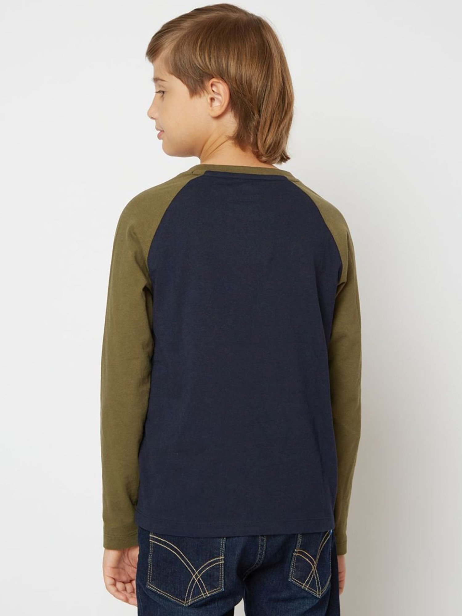 GAS Kids Navy & Olive Green Cotton Printed Full Sleeves T-Shirt