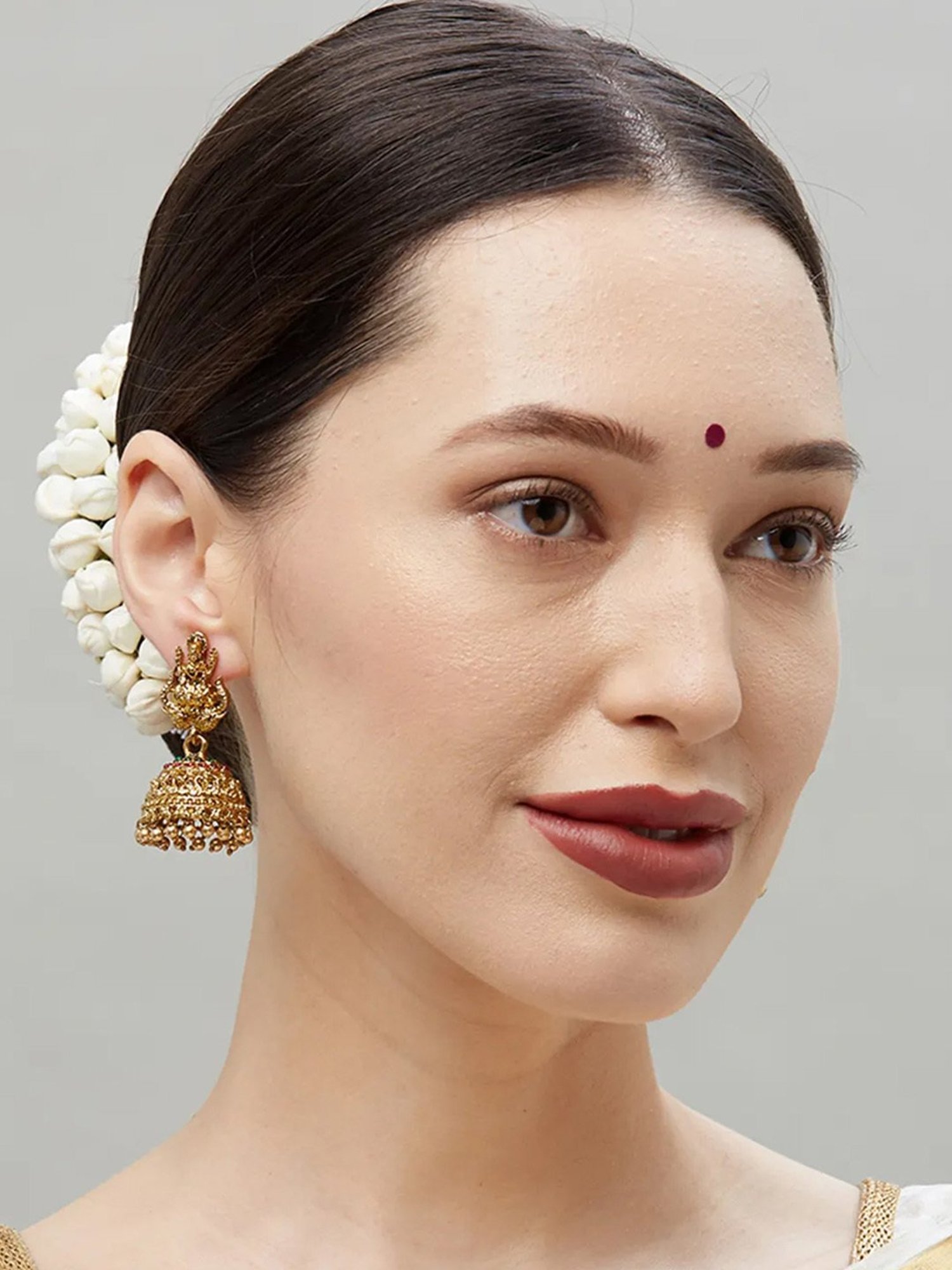 Fida Lakshmi Temple Stone Red and Golden Jhumki