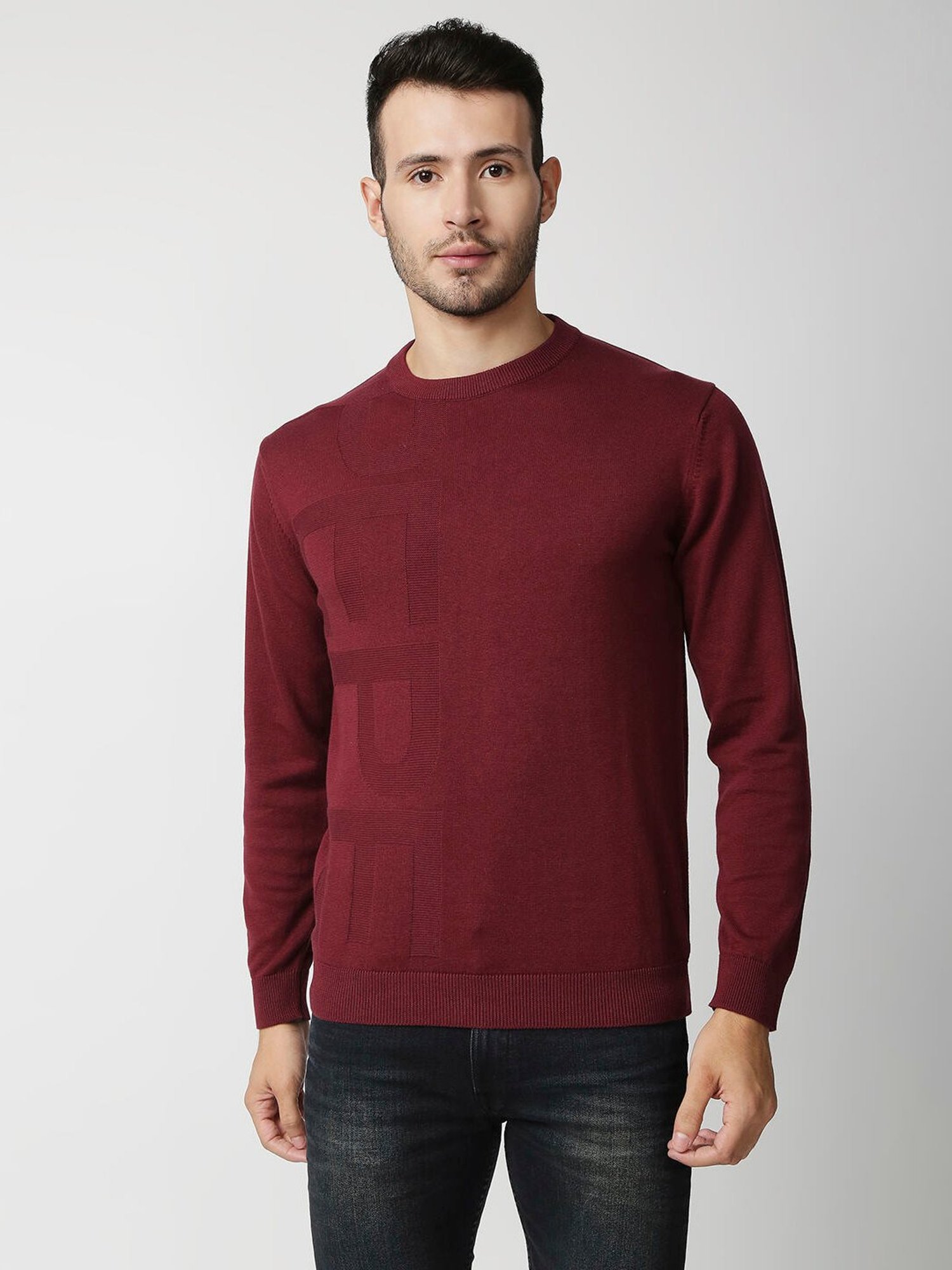 Duke Wine Self Striped Sweater