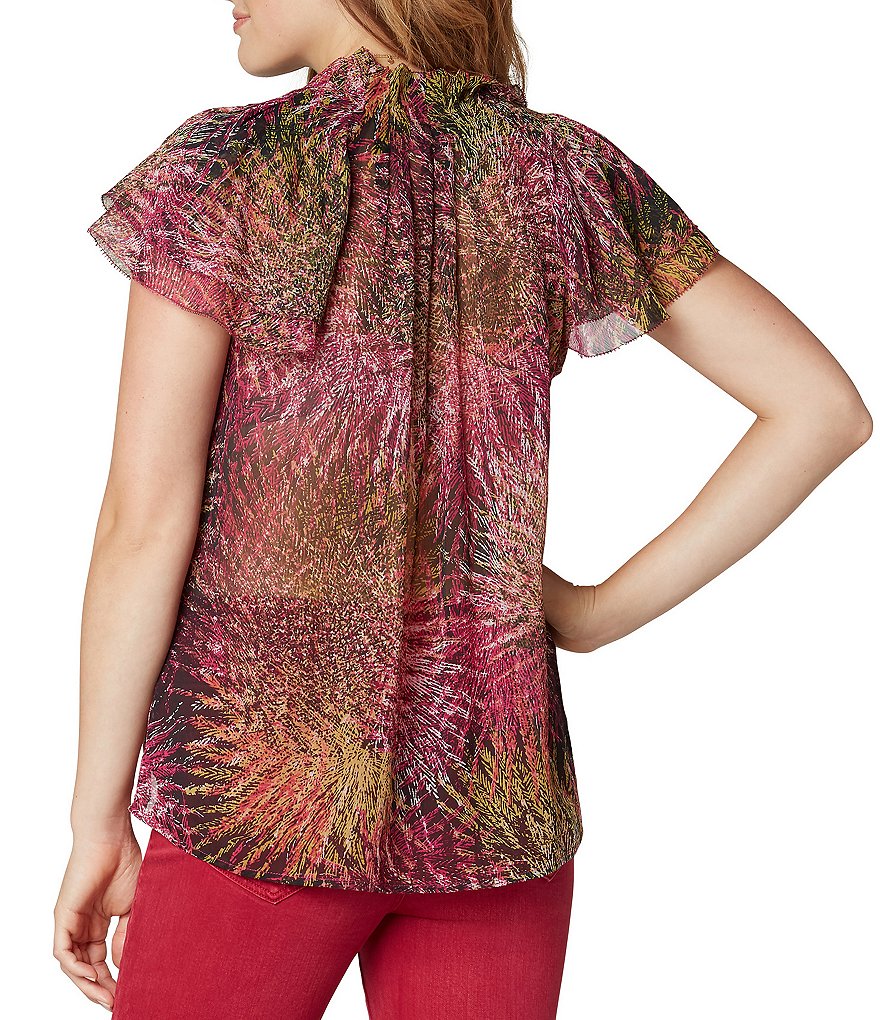 Liverpool Los Angeles Cap Flutter Sleeve Printed Chiffon Blouse