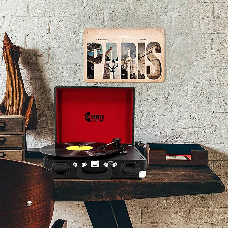 Retro Style Record Player with Builtin Speakers Classic Wooden Suitcase Turntable for 334578 RPM Vinyl RecordsBlack Wood