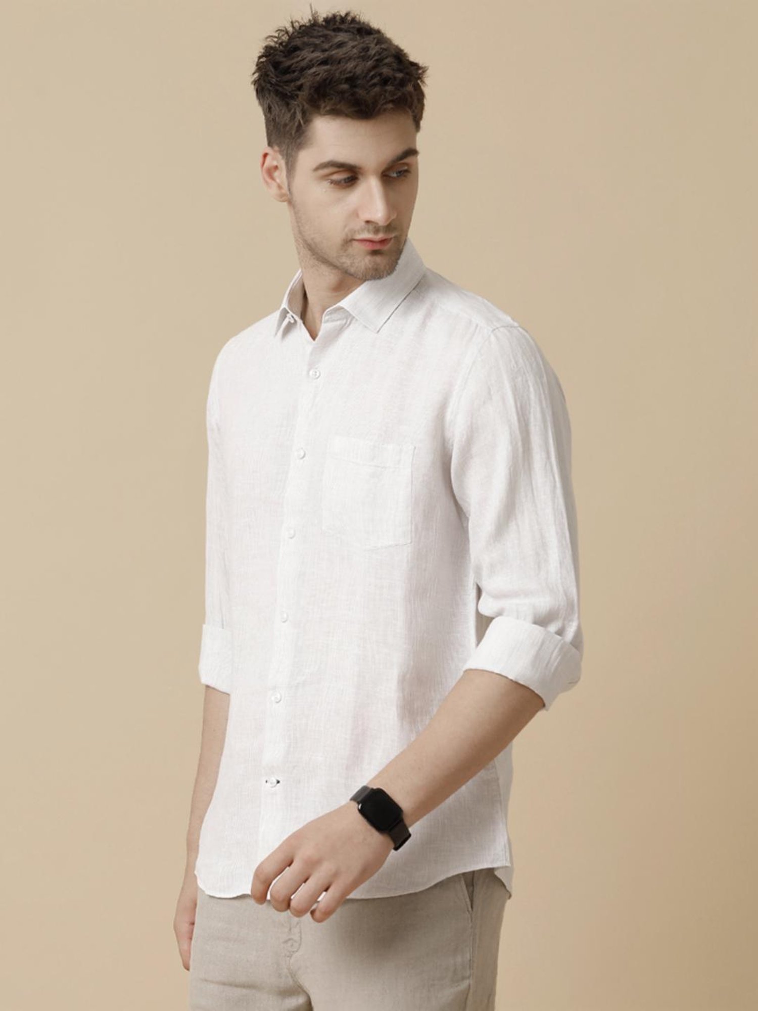 Linen Club Brown Linen Contemporary Fit Texture Shirt