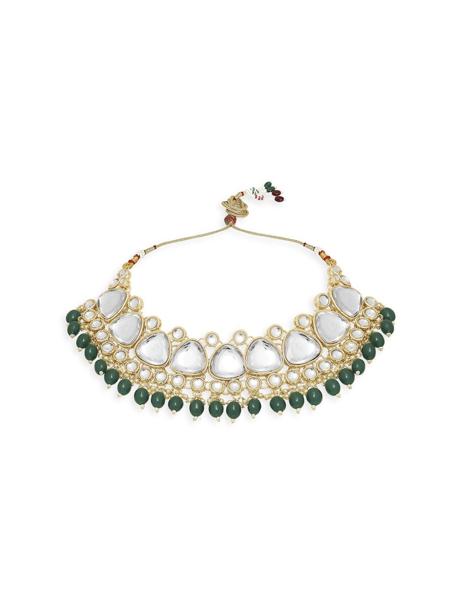 OOMPH Green Beads & Kundan Wedding Bridal Ethnic Choker Necklace Set for Women