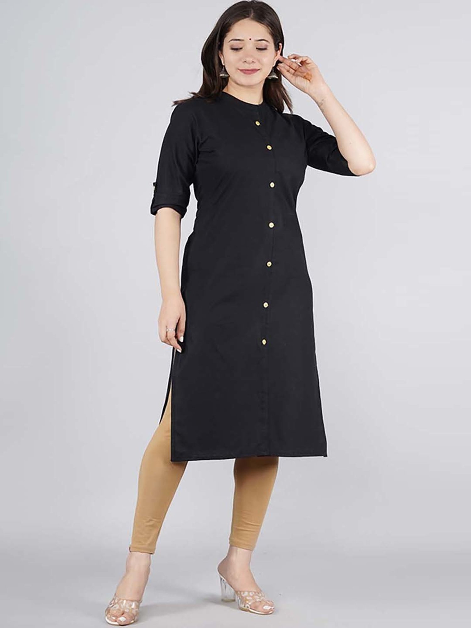 Kipek Black Cotton Straight Kurta