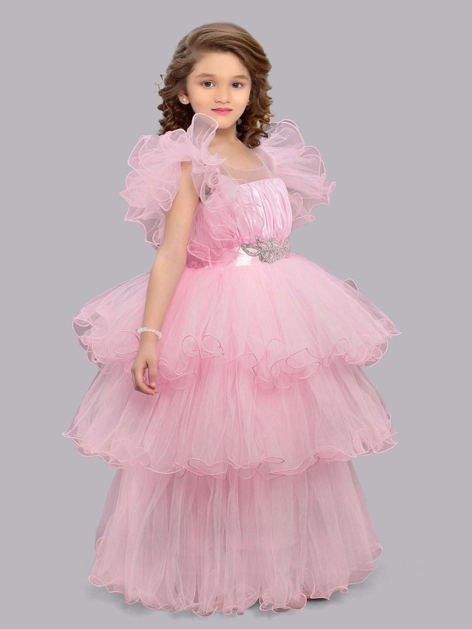 Pink Chick Kids Pink Solid Party Gowns