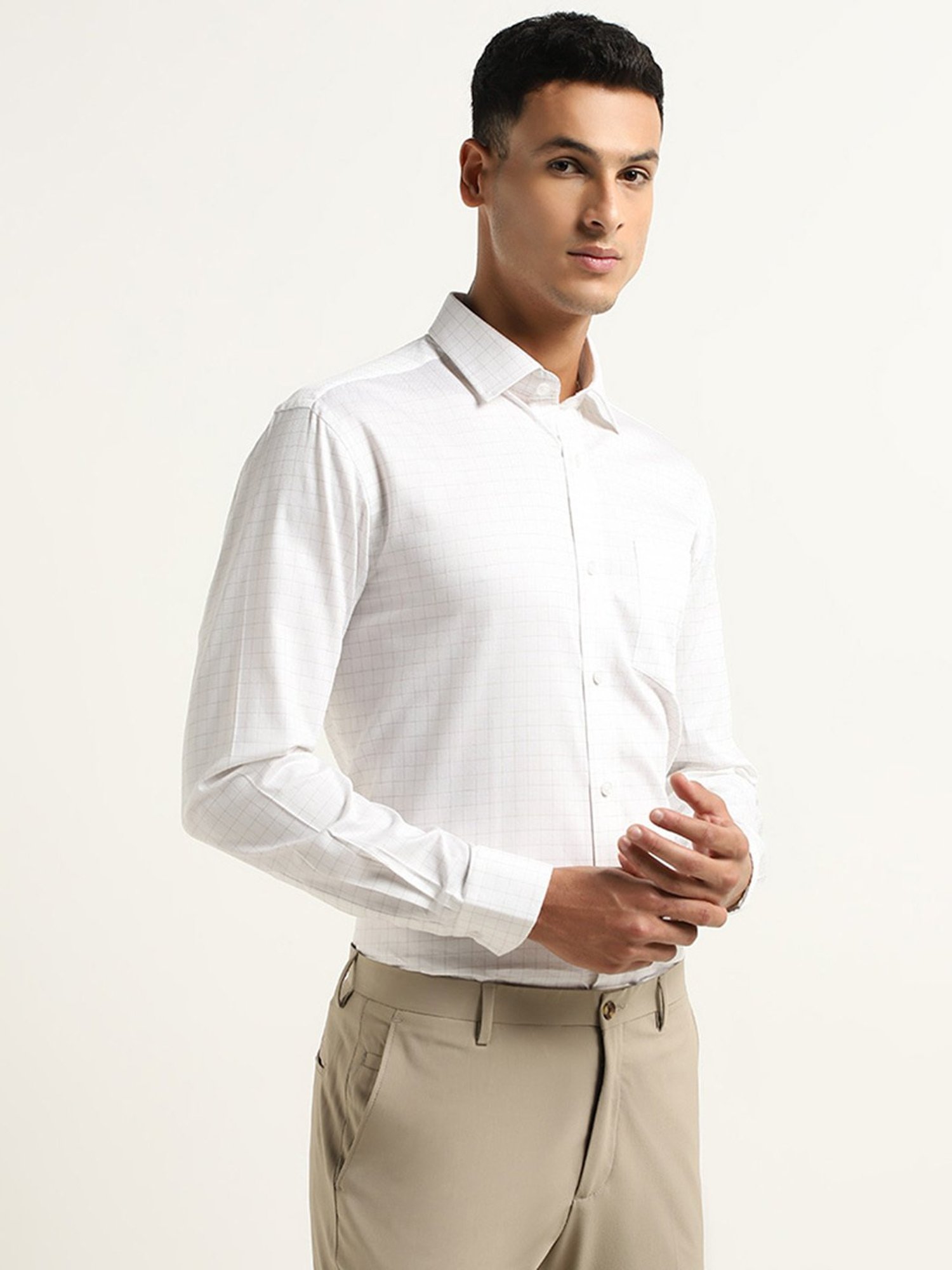 WES Formals by Westside White Checks Design Relaxed-Fit Cotton Shirt
