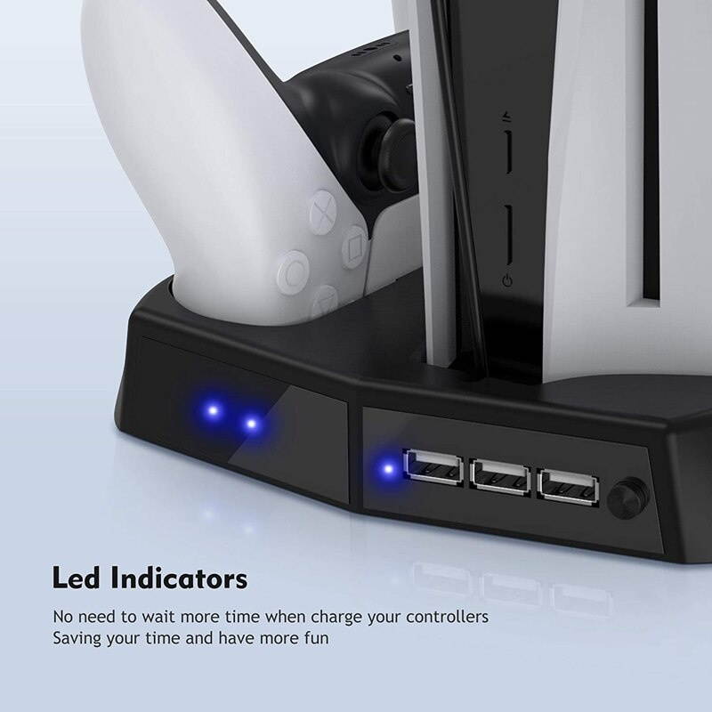 Console Charging Station with Cooling Fan Including 2 Controller Charging Dock and 3 USB Hubs for PS5 Digital / UHD Edition