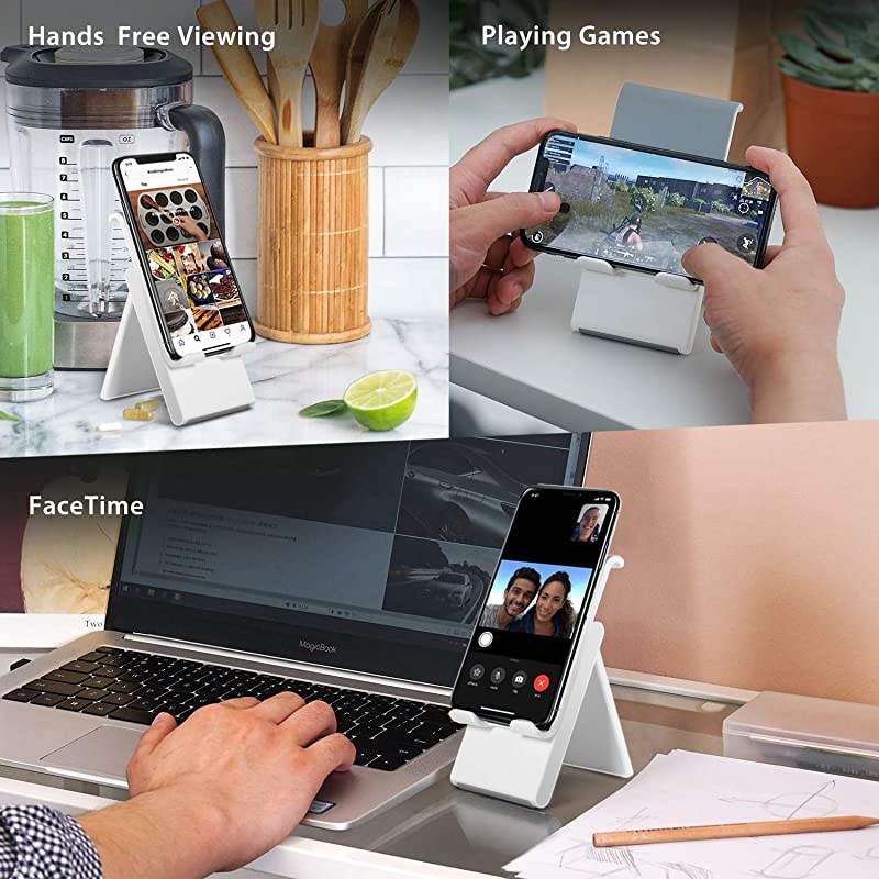 Cell Phone Stand Adjustable Cellphone Ipad Stand Foldable Phone Holder for Desk with AntiScratch Base and Charging Dock Compatible Universal Smartphones Gray