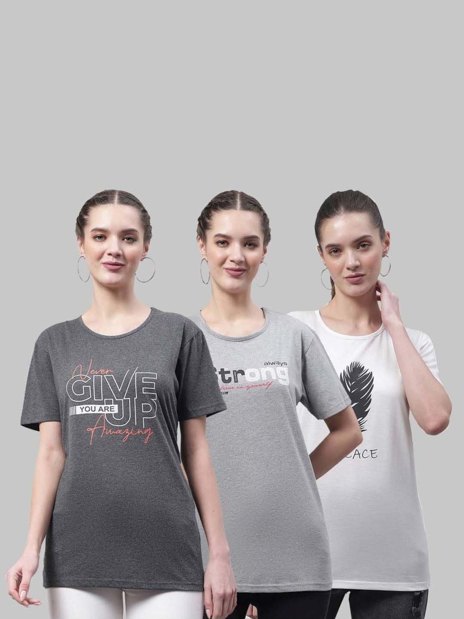 Vimal Jonney Grey & White Cotton Printed Sports T-Shirt - Pack Of 3