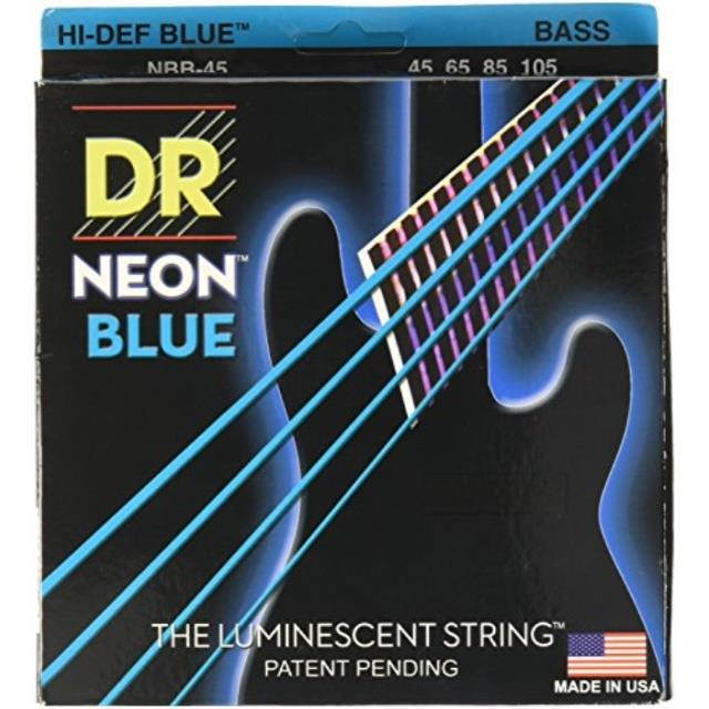 DR Strings Hi-Def NEON Blue Coated Medium 4-String (45-105) Bass Guitar Strings