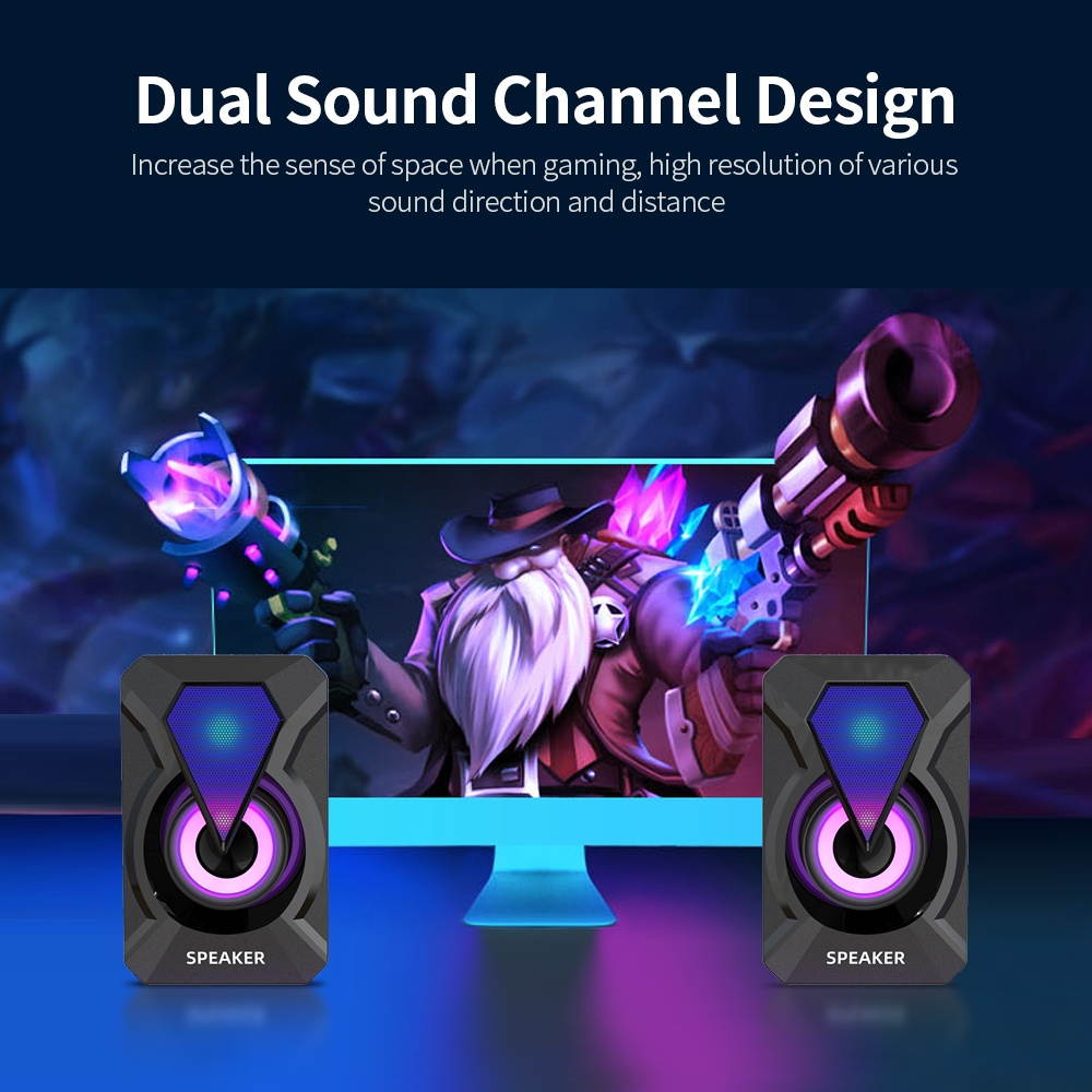 USB Wired Desktop Computer Laptop Speaker with RGB Light Effect 3.5mm AUX Interface Compatible with PC Laptop Cellphone Tablet