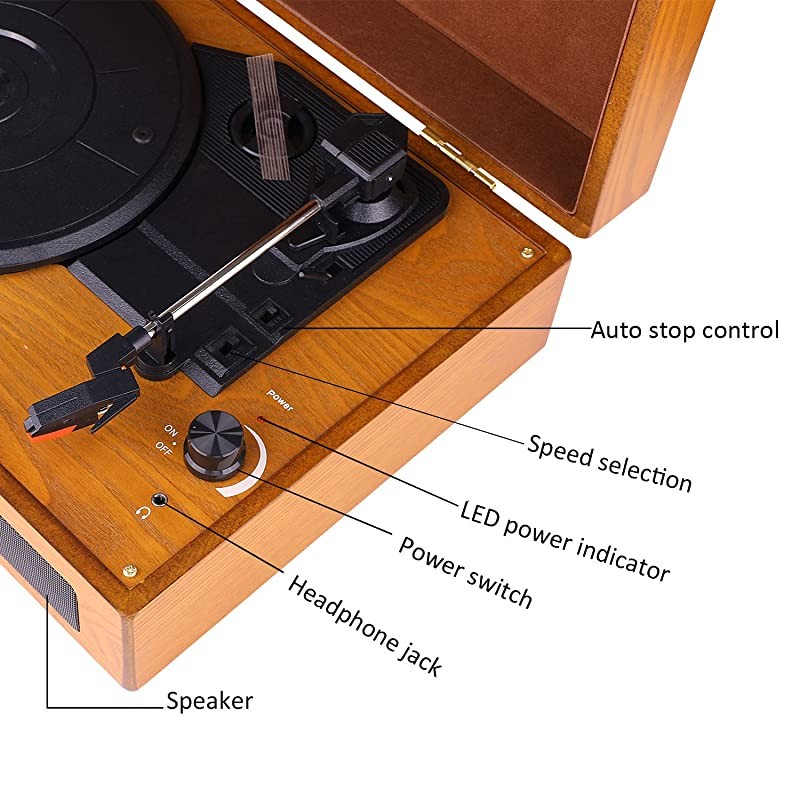 for Vinyl Records Portable Record Player 3 Speed Suitcase Phonograph with Builtin Stereo Speakers PC Recorder Headphone Jack
