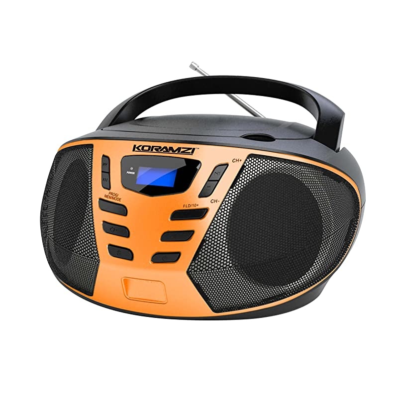 Portable CD Boombox with AMFM RadioAUX IN Top Loading CD PlayerTelescopic Antenna LCD Display for Indoor OutdoorOfficesHomeRestaurantsPicnicsSchoolCamping BlackOrange CD55BKO