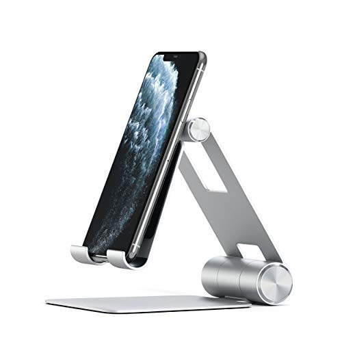 Satechi R1 Aluminum Multi-Angle Foldable Tablet Stand - Compatible with 2020 iPad Pro, iPhone 11 Pro Max/11 Pro, XS Max/XS/XR/X, SE/8 Plus/8, Samsung S20 Plus Ultra/S10 (Silver)