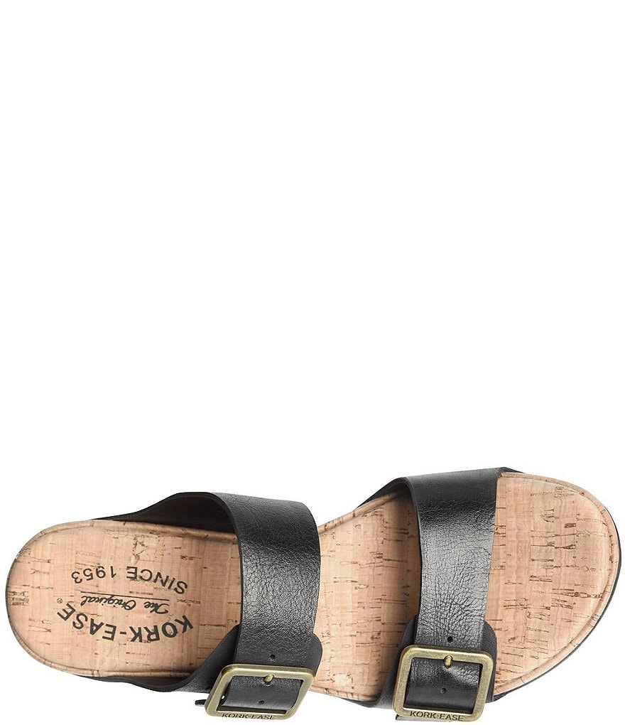 Kork-Ease Grace Leather Buckle Strap Platform Wedge Slide Sandals