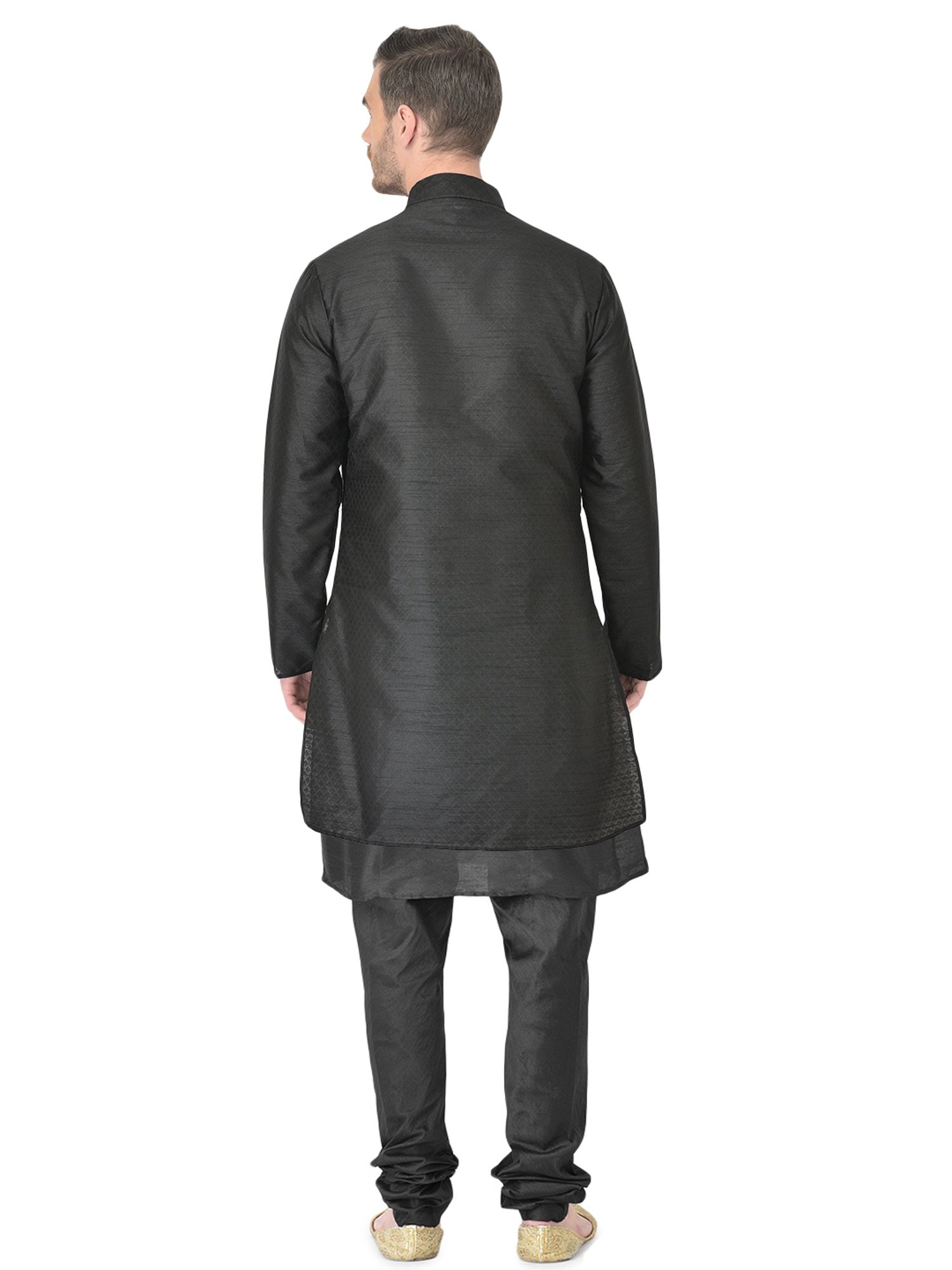 SG RAJASAHAB Black Regular Fit Printed Kurta Set