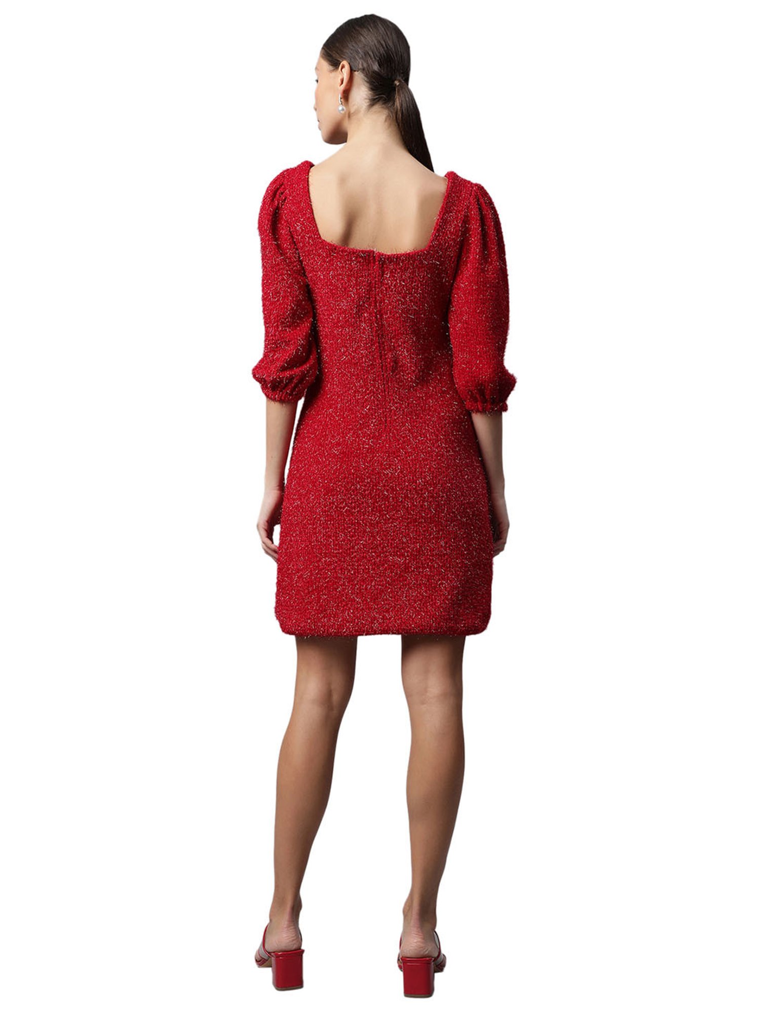 Global Republic Red Textured Shimmery Sheath Shift Dress