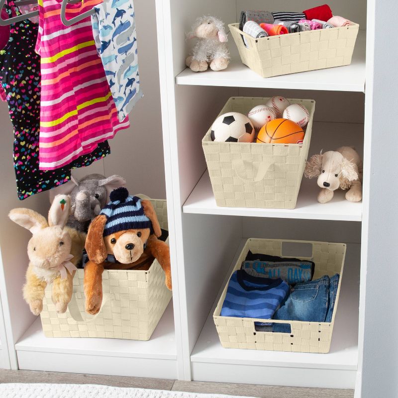 Simplify Small 6.5" Woven Strap Storage Bin Ivory