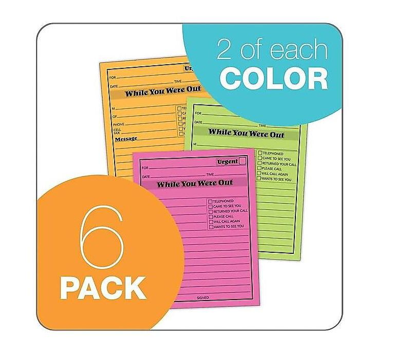Adams Message Pad "While You Where Out" 4"x5-1/2" 6/PK Neon AST 9711NEON
