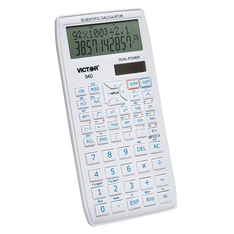 940 10Digit Advanced Scientific Calculator with 2 Line Display Battery and Solar Hybrid Powered LCD Display Great for Students and Professionals White