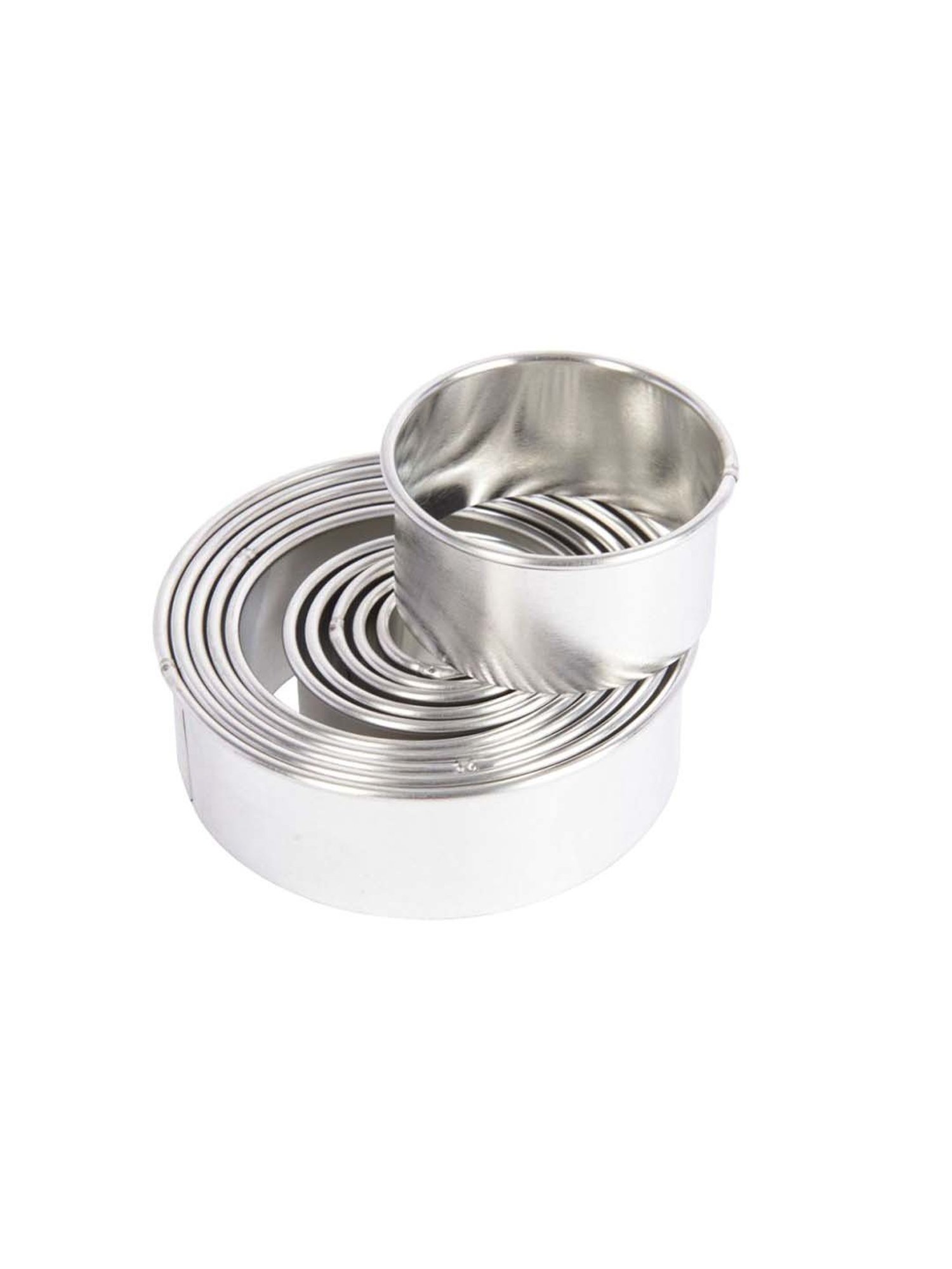KitchenCraft Silver 11-In-1 Round Plain Pastry Cutters with Metal Storage Tin