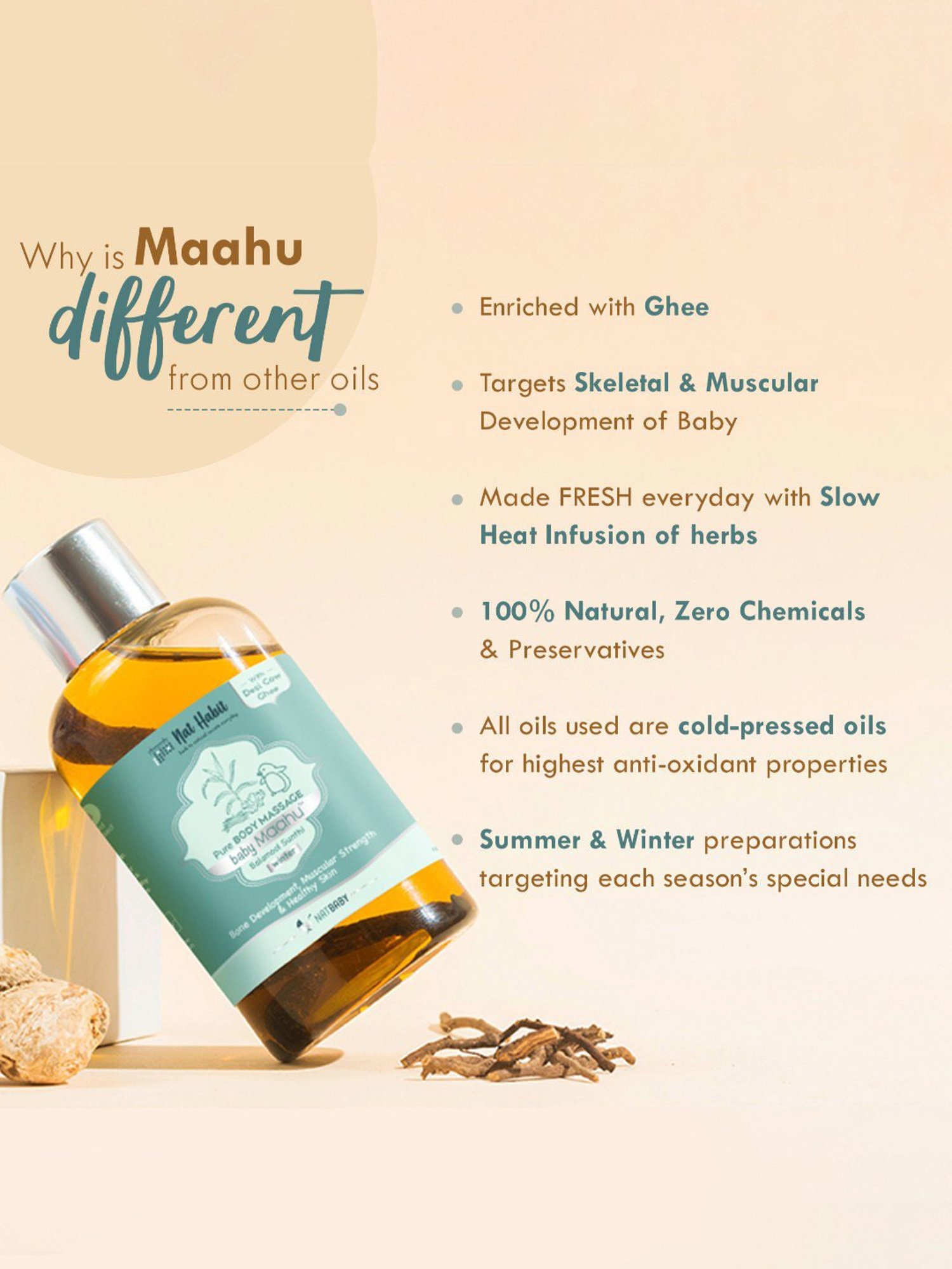 Nat Habit Balamool Nimbuka Winter Baby Maahu Pure Body Massage Oil - 200 ml