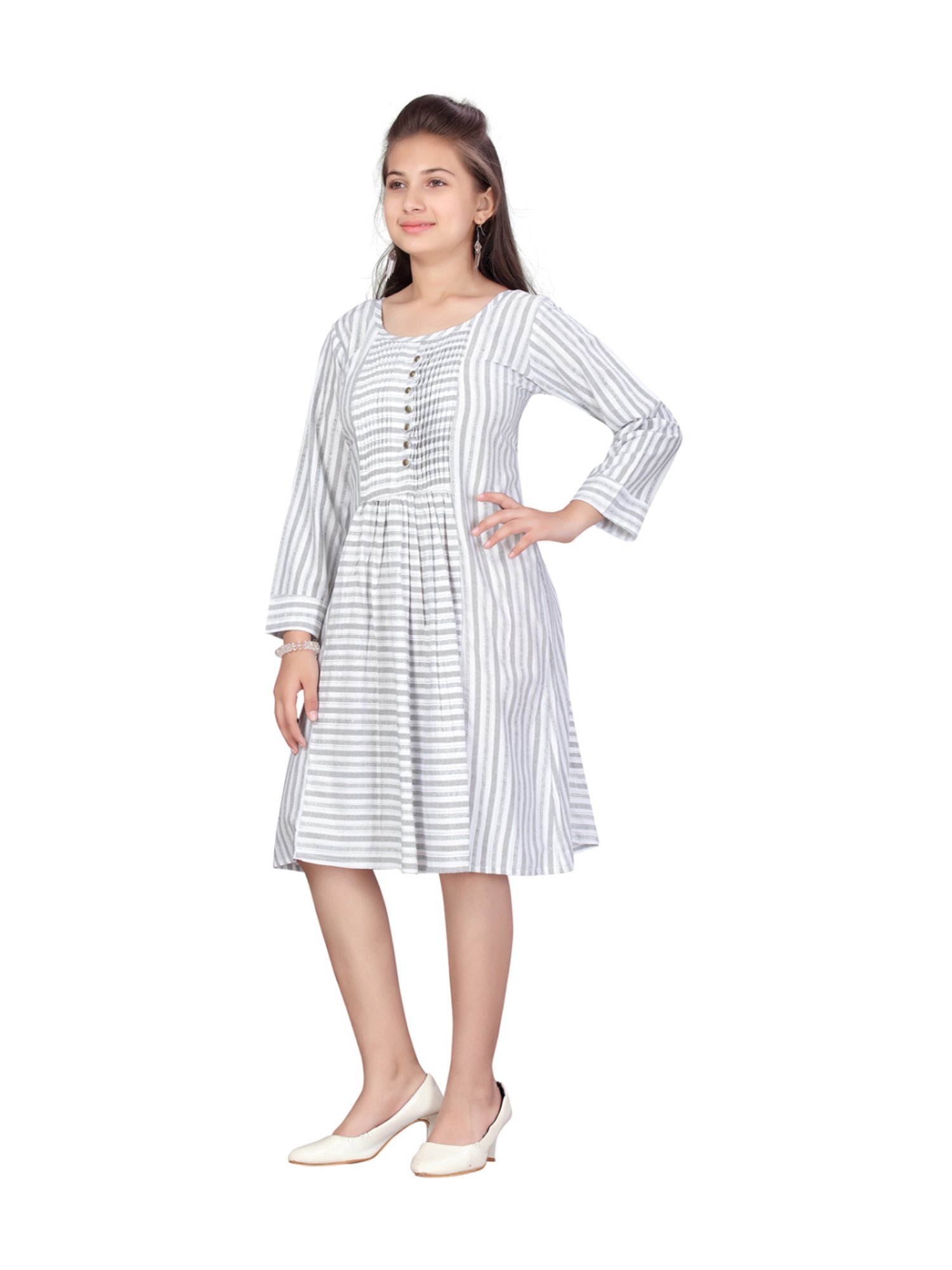 Aarika Kids Grey Cotton Striped Dress