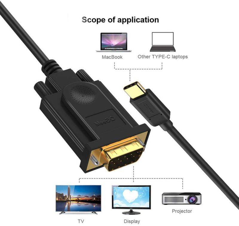 USB C to VGA Cable Adapter Black 6 Feet/1.8m,QGEEM Type C to VGA Cable Compatible with MacBook Pro,Dell XPS 13/15,Surface Book 2,HP Spectre x360,Lenovo Yoga 910 & More,VGA to USB C