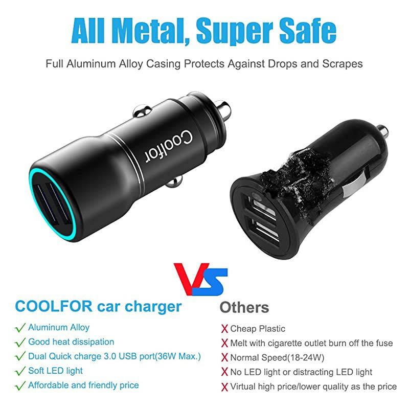 Fast Car Charger, 36W Dual Fast USB Car Charger Adapter Compatible with iPhone 11/Xs/Xs max/Xr/X/8/7/6/5,iPad Pro/Air/Mini/,Samsung Galaxy S10/S9/S9+/S8/S7,Note 9/Note8,LG,Pixel and More,Black