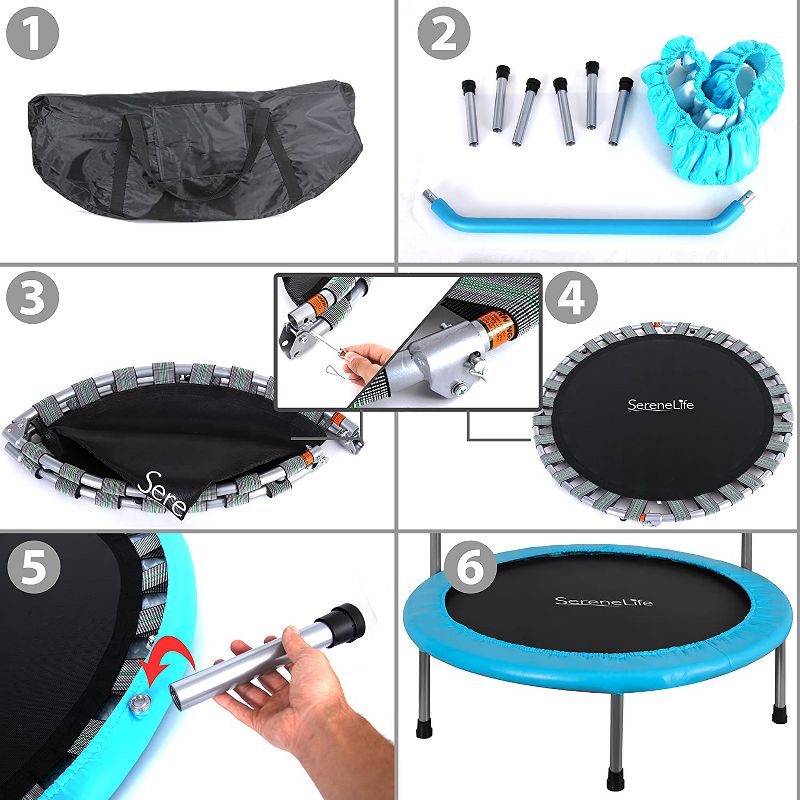 SereneLife 36 Inch Adults Kids Indoor Home Gym Outdoor Sports Exercise Fitness Trampoline with Handlebar and Padded Frame Cover