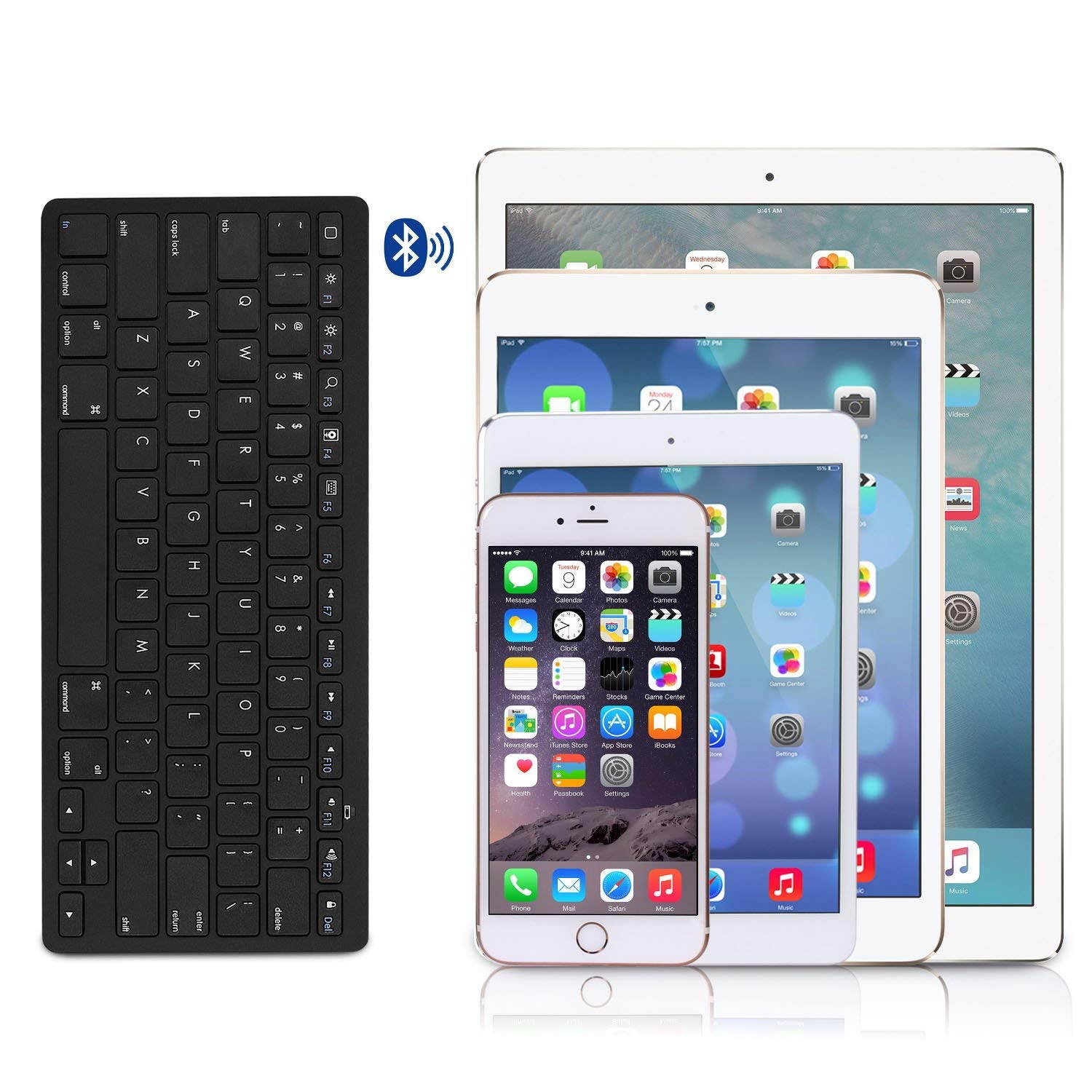 Ultra-Slim Bluetooth Keyboard Compatible with New iPad 9.7 2018, iPad 2017, iPad Pro, iPad Air 2/Air, iPad Mini 4/3/2/1, iPad 4/ 3/ 2 and Other Bluetooth Enabled Devices