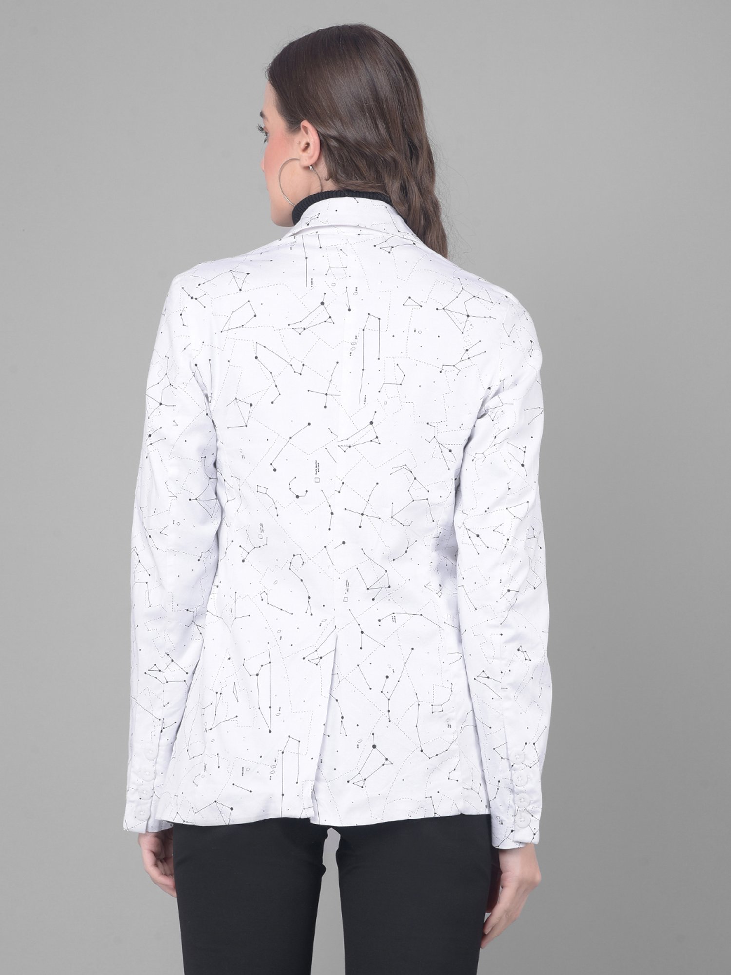 Crimsoune Club White & Black Cotton Printed Blazer