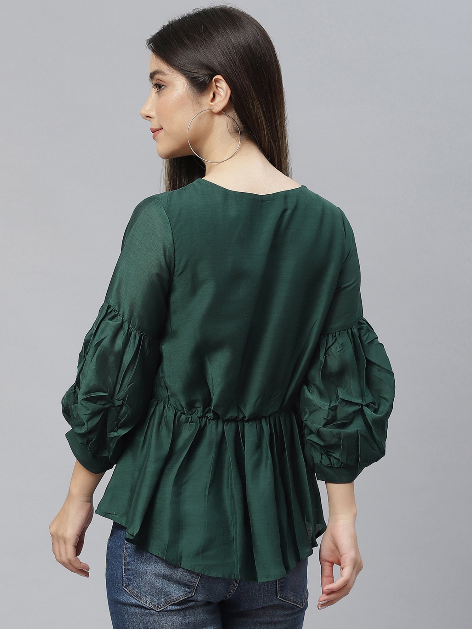 Cottinfab Green Regular Fit Peplum Top