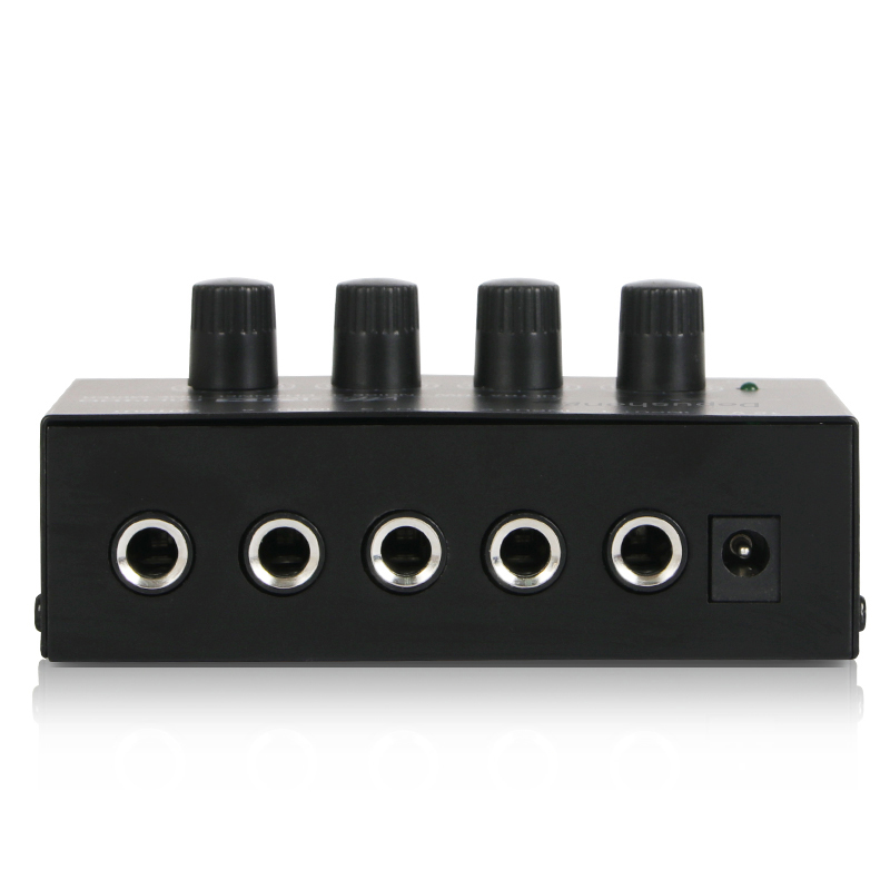 Depusheng DX400 4 Channels Mixer Mixing Console Ultra Compact Low Noise Line Mono Audio Mixer with Power Adapter