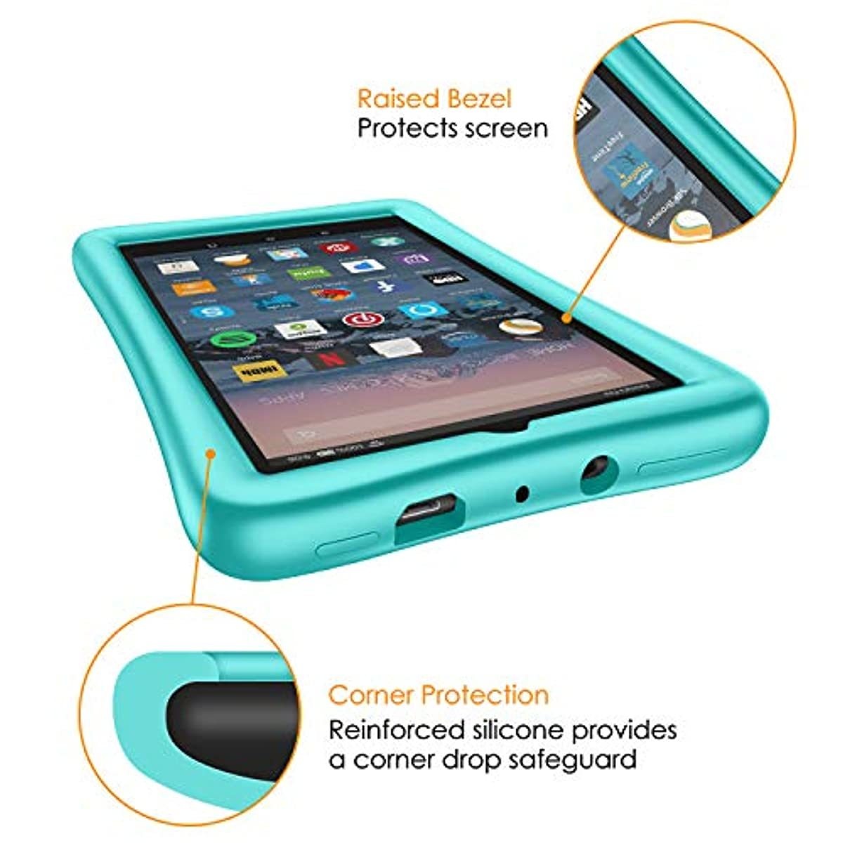 Fintie Silicone Case for All-New Amazon Fire 7 Tablet (9th Generation, 2019 Release) - [Honey Comb Series] [Kids Friendly] Light Weight [Anti Slip] Shock Proof Protective Cover, Turquoise