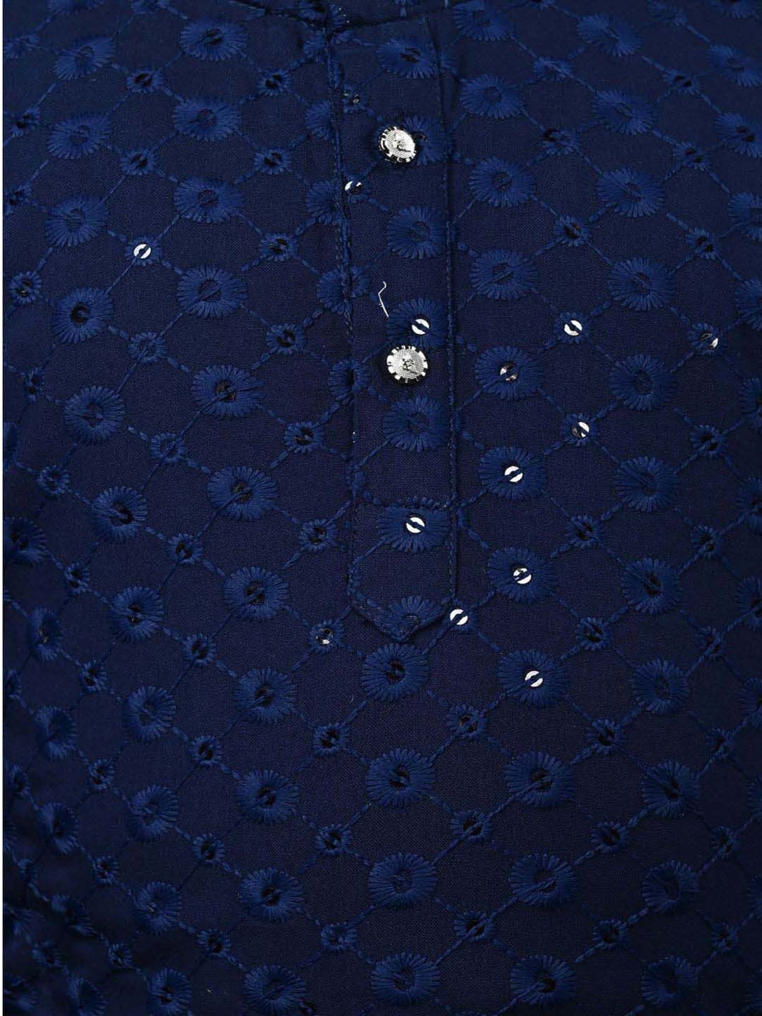 Ahhaaaa Kids Blue & White Cotton Embroidered Full Sleeves Kurta Set