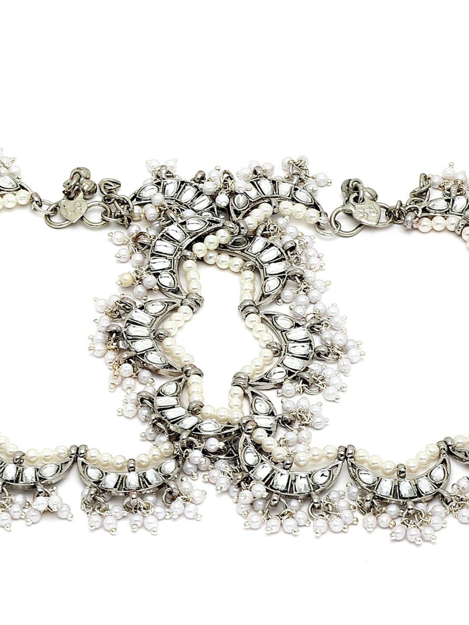 Karatcart Oxidized Silver Moon Shape Kundan Anklet for Women